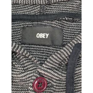 Obey Propaganda Hooded Knit Henley Sweater – Men’s Large, Gray Streetwear -Skate